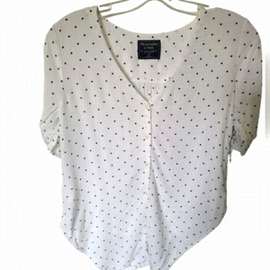 ABERCROMBIE & Fitch White & Black Polka Dot Button Down Short Sleeve Blouse